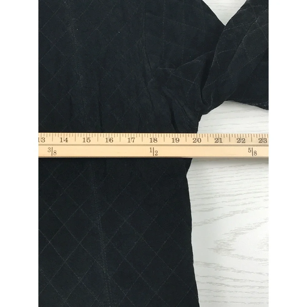 Willi Smith Leather Jacket Womens Large Black Suede Quilted Pattern Zip Preppy - Picture 4 of 9